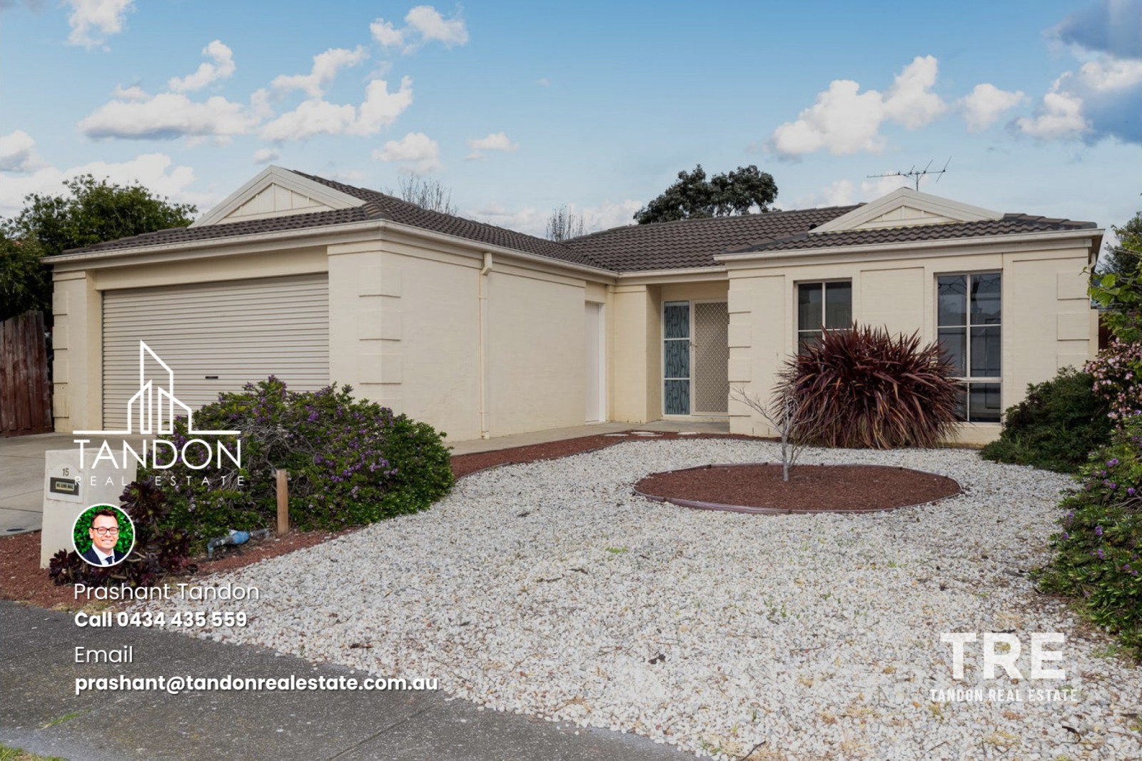 Real estate agent shaking hands with clients outside a home in Point Cook